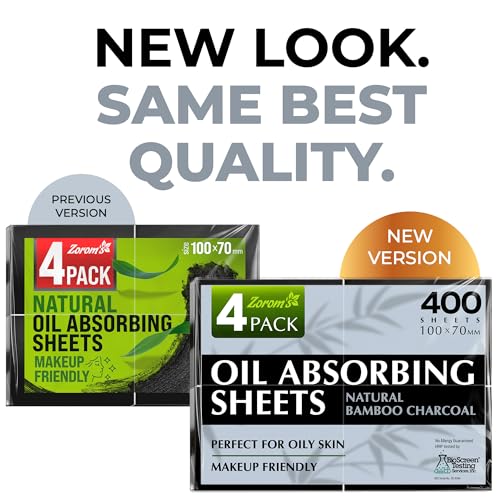 natural oil blotting sheets for face with bamboo charcoal - 4pk400 makeup friendly oil absorbing sheets for face - blotting papers for oily skin