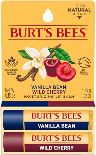 Burt's Bees 100% Natural Lip Balm, Wild Cherry and Vanilla Bean Blister Box, 0.3 Ounce, 2 Count