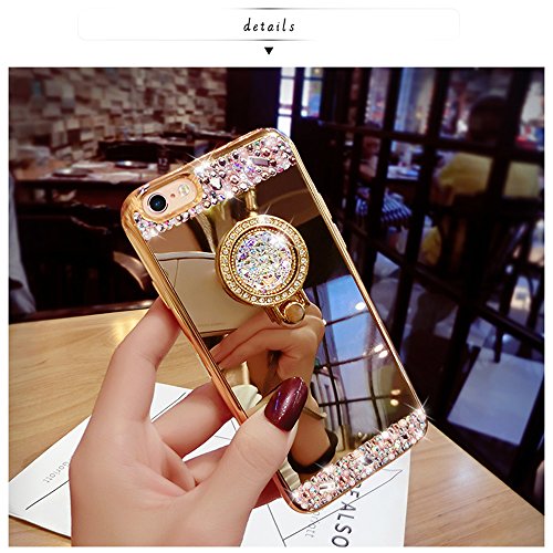 Black Lemon Case For Iphone 6 Plus, Phone Case For Iphone 6S Plus, Luxury Crystal Rhinestone Soft Rubber Bumper Bling Diamond Glitter Mirror Makeup Case With Ring Stand Holder (Gold) #TOP1