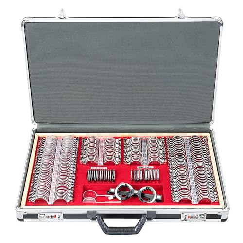 AISITESY Trial Lens Set Optical Trial Lenses 268 Piece Trial Lens Set Metal Edge Aluminum Case Adjustable Eye Test Trial Frame Grade A
