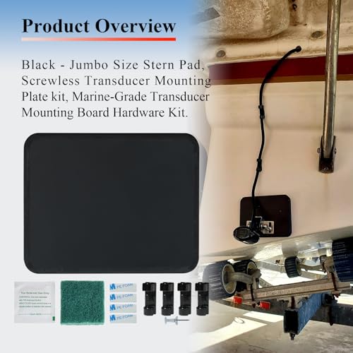 Image of Standard Size 4.5 inchx3.5 inchx0.75 inch Pad, Screwless Transducer Mounting Plate Kit | Marine-Grade Transducer Mounting Board Hardware Kit(NOT for Large 3D Scan Transducers),w /Cleaning Wipes, Scouring Pad & Clips
