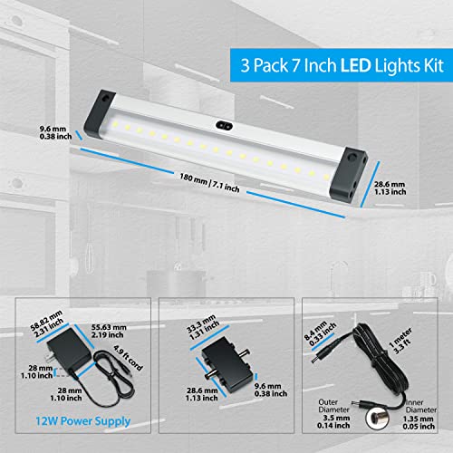 Eshine Hand Wave Activated Under Cabinet Led Lighting Kit, Dimmable, 3-Pack 7 In - Touchless Dimming Control, Black Under Counter Lights For Kitchen, Garage, Office, Desk - Cool White (6000K) #TOP7