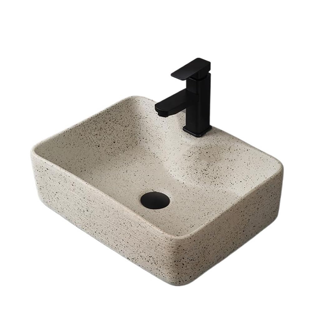 Sink Bowl Ceramic Rectangular Outdoor Indoor Bathroom Retro Countertop Basin Patio Wash Single Art Basin