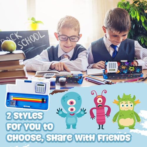 Image of Henoyso Multifunctional Pencil Box for Boys, Microorganism Pencil Case with Calculator and Sharpener, 2026 Back to School Supplies Organizer for Kids Teens Students, Science Learning Gift