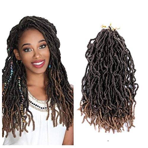 Annina Nu Locs Crochet hair 5pcs/lot 18'' Natural Synthetic Braids Hair Goddess Curly Wavy Faux Locs Braiding Hair Extensions (OMBRE CARAMEL(T27))