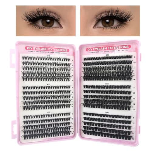 570pcs D Curl Cluster Eyelash Extensions Thick Volume Natural-Looking Fluffy Lash Clusters 8-16mm Russian Wispy Lashes for DIY Home Application