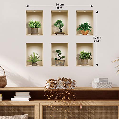 The Nisha 6 Pc Pack Art Magic Pictures Peel And Stick 3D Vinyl Removable Wall Sticker Decals Diy Sticky Backsplash (Lighting Spots), Bonsai And Green Plants 610 #TOP7
