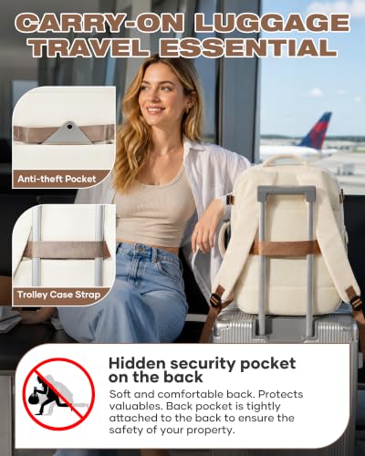 Image of suradar Travel Backpack for Women Men,Carry On Backpack Flight Approved Personal Item Travel Bag Laptop Backpack Waterproof Weekender Essentials Hiking Rucksack Casual Daypack Beige Brown