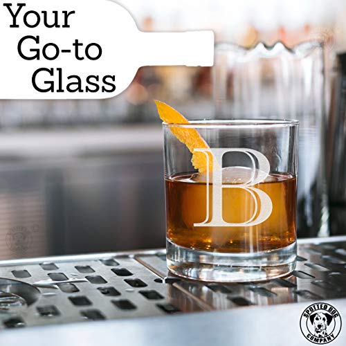 Etched Monogram 10.5oz Rocks Old Fashioned Lowball Glass for Whiskey Scotch Bourbon (Letter B) - Thumbnail 4