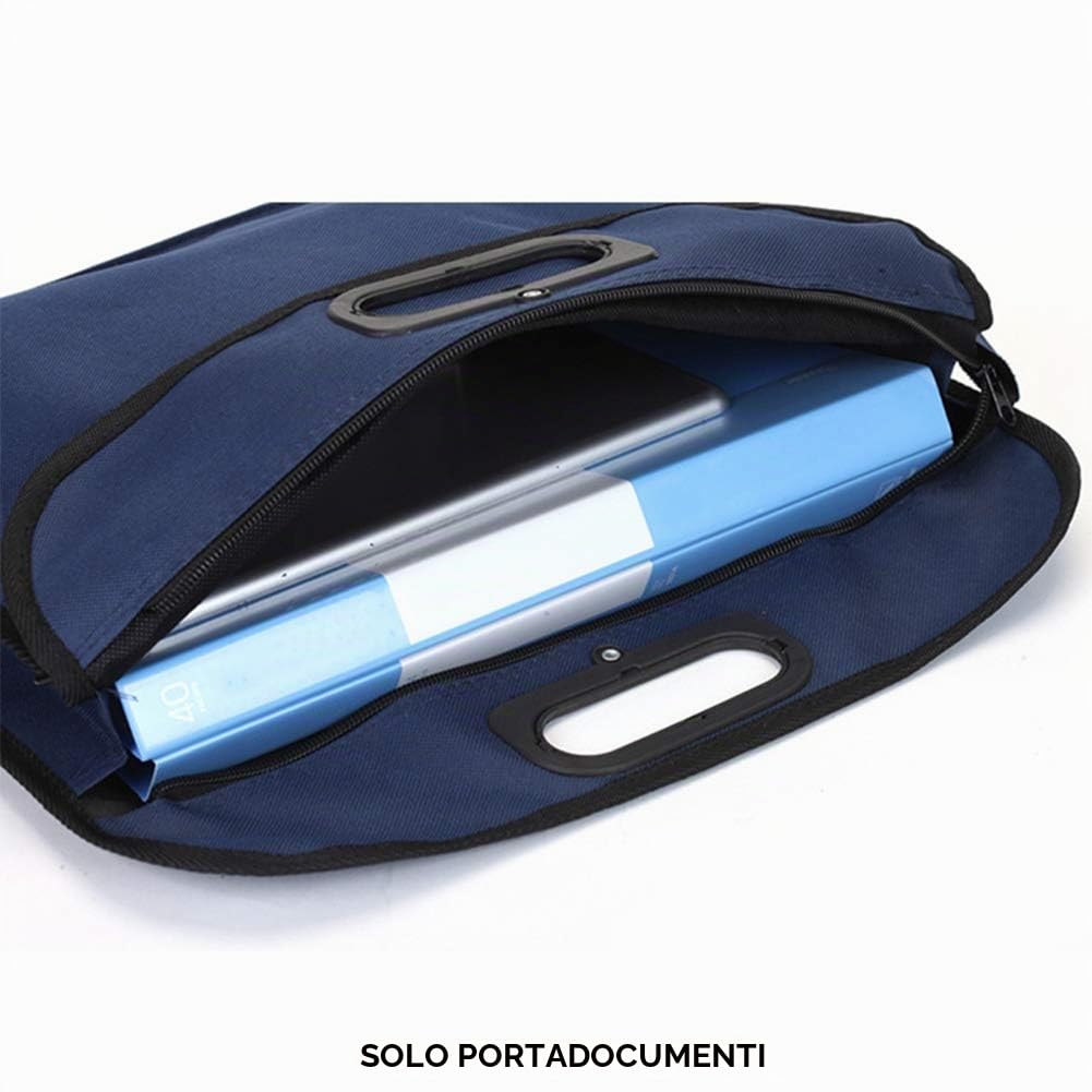 Borsa portadocumenti A4 blu con maniglia e chiusura lampo