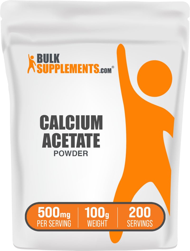 BulkSupplements.com Calcium Acetate Powder - Calcium Supplement, Food Grade - Pure & Gluten Free, 500mg per Serving, 100g (3.5 oz) (Pack of 1) 3.5 Ounce (Pack of 1)