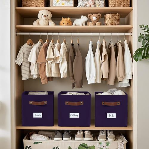 Image of DECOMOMO Storage Bins, Cube Storage Bin with Labels, Fabric Storage Cubes for Shelves (10.5 inch x 11 inch / 6pcs, Deep Violet)