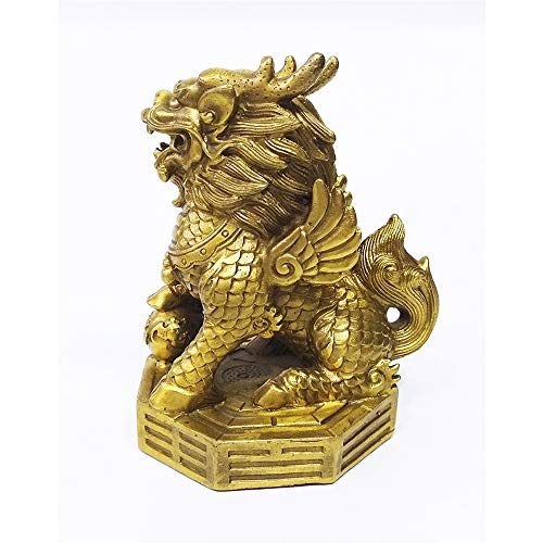 Amtooch Feng Shui Kylin Brass Statue A Pair Wealth Qilin Sculpture Living Room Office Home Decoration Figurine,Good Luck Chi Lin Golden Crafts Ornaments Gift(4" L X 3.6" W X 5.2" H) #TOP3