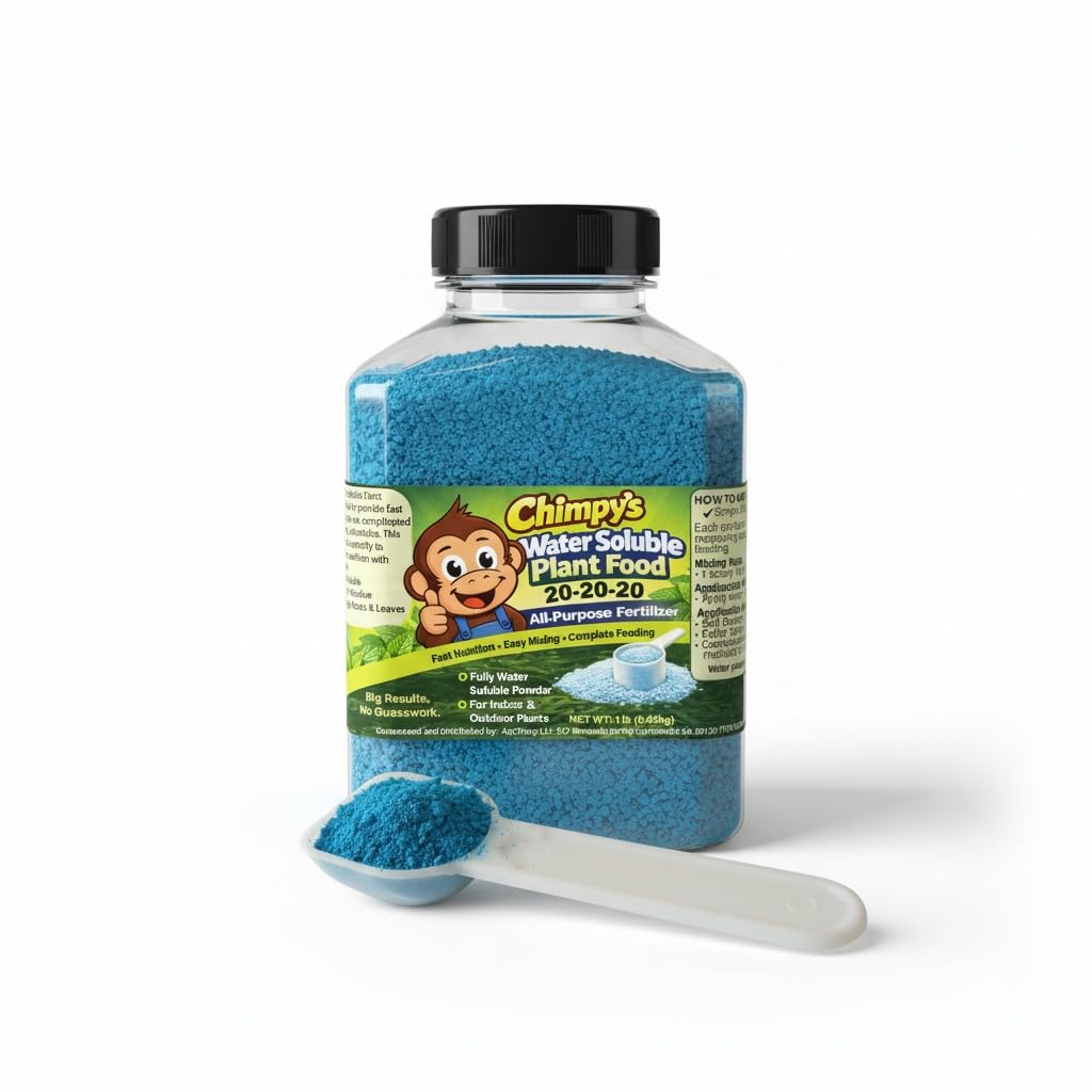 Chimpy's 20-20-20 Complete Water-Soluble Plant Food - 16oz Professional Grade Fertilizer with Measuring Scoop for Indoor Outdoor Plants, Vegetables & Flowers