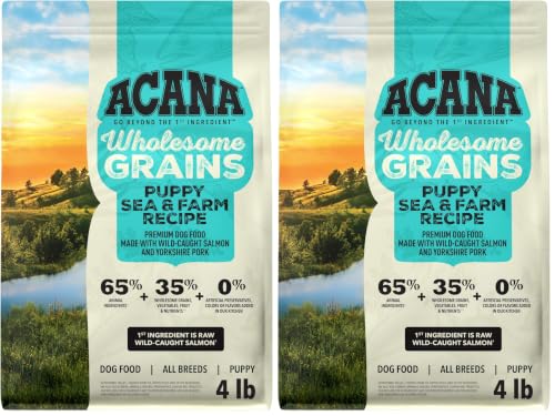 Image of ACANA Wholesome Grains Dry Dog Food Puppy Sea & Farm Recipe, 4lb (Pack of 2)