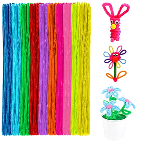 Anvin Pipe Cleaners 100 Pcs 10 Colors Chenille Stems for DIY Crafts Decorations Creative School Projects (6 mm x 12 Inch, Assorted Bright Colors)