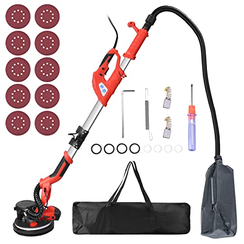 Seeutek Drywall Sander 800W W/Vacuum,Electric Sander 7 Variable Speed Wall Sander with 12pcs Sanding Discs,Extendable Handle, 2 Layers LED Lights, Long Dust Hose, Storage Bag Power Sanding Machine