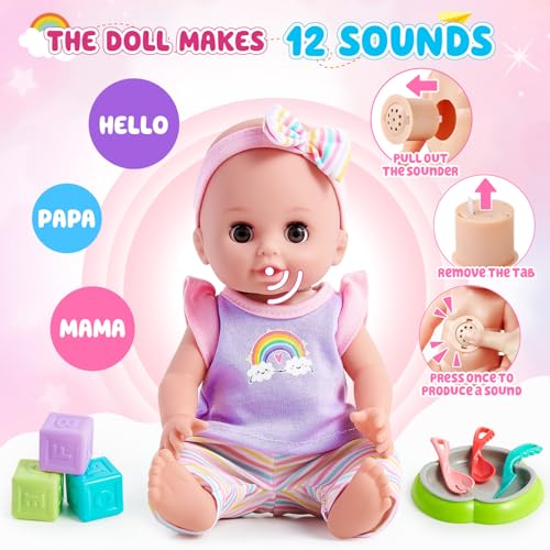 Tacobear Puppenzubehör Baby Puppe mit Zubehör Puppenbett Puppentrage Schnuller Töpfchen Flasche 30cm 12 Töne Puppenset Kinder Spielzeug Weihnachten Geburtstag Geschenk für Mädchen 3 4 5 6 Jahre – Bild 3