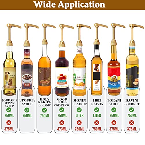 Sunyamgo Coffee Syrup Pump, Premium Syrup Pump Dispenser Fits For 750Ml Syrup Bottles, Compatible With Torani, Davinci, Upouria, Jordans Skinny Syrups, Gold (Pack Of 4) #TOP4