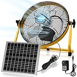 Tujoe 12 Inch Solar Panel Powered Fan, 2 in 1 Solar Panel or AC Charger Powered Fan 12W 9V Portable for Chicken Coop Greenhouse Household Exhaust Camping Travel Outdoor (Yellow)