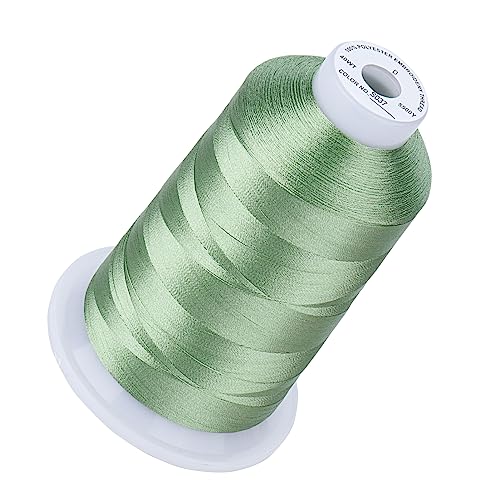 Image of Simthread Embroidery Machine Thread 5000M 40WT Polyester, Grey Green S037 | 5000M 40WT polyester thread feeds smoothly for home or commercial embroidery projects.