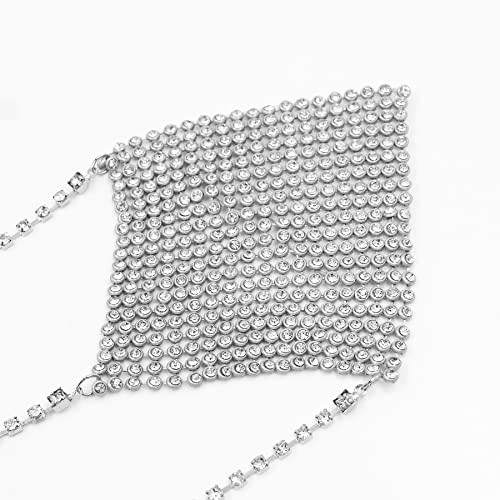 Image of ZGMYC Sparkly Rhinestones Metal Chain Nipple Cover with Tassel, Reusable Adhesive Pasties Sexy Bra Body Chain