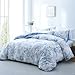 BOLINLIVING Floral Duvet Cover Queen Size 3 Pieces, Flower Duvet Cover with 2 Pillow Shams, Soft Floral Bedding Set White and Blue for All Season, Breathable, Zipper Closure…
