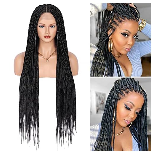Fecihor 36" Full double Lace Front Box Braided Wigs Knotless Cornrow Braids Lace Frontal Wig Synthetic Black Hand Braided Wigs With Baby Hair for African American Women