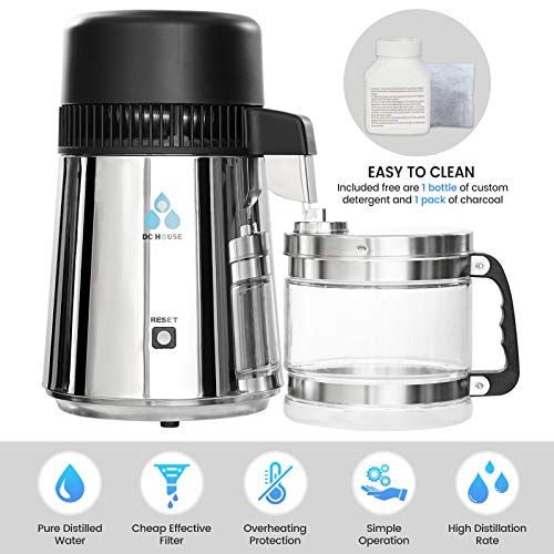 DCHOUSE 4 L Stainless Steel Water Distiller with Glass Nozzle Insert