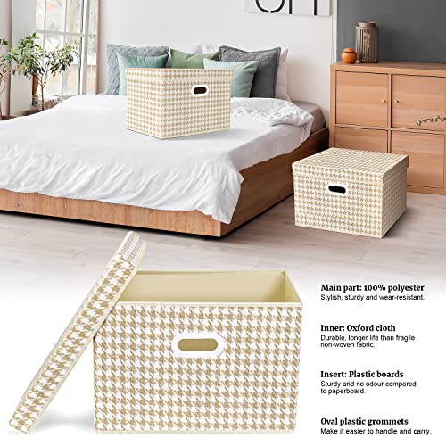 Tyeers Large Collapsible Storage Bins With Lids, Patterns, Washable, Fabric Decorative Storage Boxes For Home Office Storage, 17.3X11.8X11.4 Inches, 1 Pack, Beige #TOP2