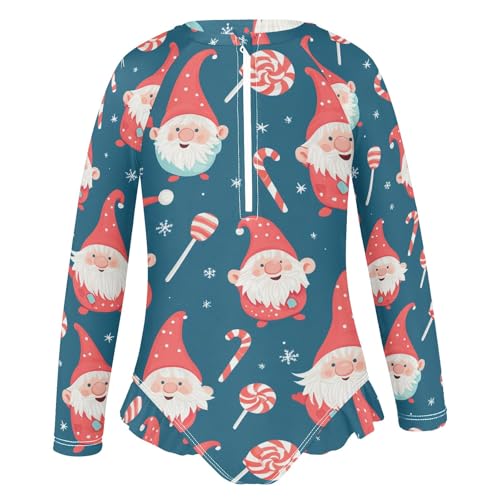 Gnomes Candy Blue One Piece Swimsuit for Girls Long Sleeve Rashguard Girls' Swimwear 3T2