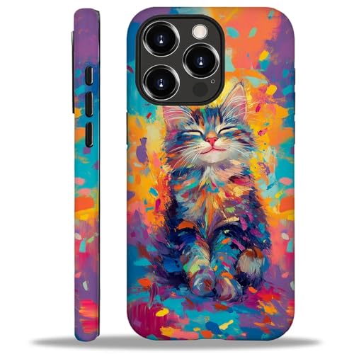 Coque iPhone 16 Pro mignon chat coloré pour le quotidien