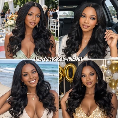 Image of V Part Wig Human Hair Body Wave Upgrade U Part Human Hair Wig 180 Density No Leave Out Glueless Clip In Half Wig Human Hair for Women Natural Black 30 Inch