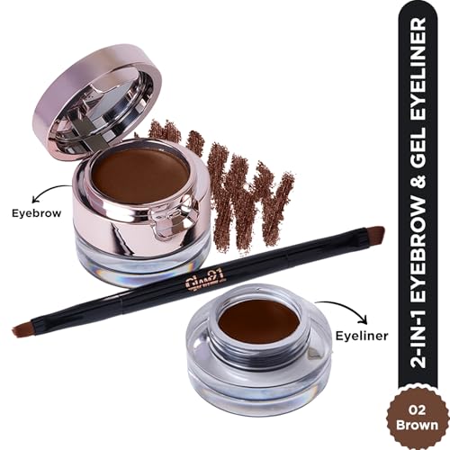 Image of Glam21 2-in-1 Eyebrow & Gel Eyeliner with Brush| Intense Brown Color | Quick Drying & Lasts up to 12hrs | Smudge Proof Gel Eyeliner And Eyebrow Definer | 4gm