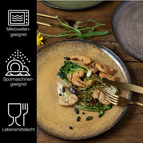 Moritz & Moritz VIDA 6er Dinner Teller Set Gelb-Grün-Rosa - Dinnerteller für 6 Personen - Porzellan spülmaschinen- und mikrowellengeeignet