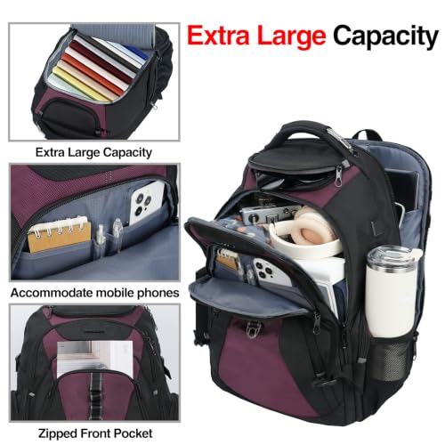 Image of KROSER Travel Laptop Backpack 17.3 Inch XL Computer Backpack with Hard Shell Saferoom RFID Pockets Water-Repellent Business College Daypack Stylish Bag for Men /Women-Black Burgundy
