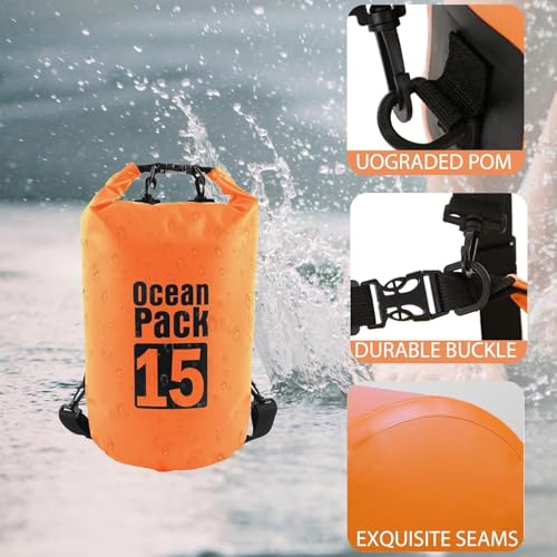 Image of Waterproof Dry Bag with Phone Case, 2L /3L /5L /10L /15L /20L /30L, Floating and Lightweight Bags for Kayaking Rafting Boating River Trekking-Multi Color (15 Liter)