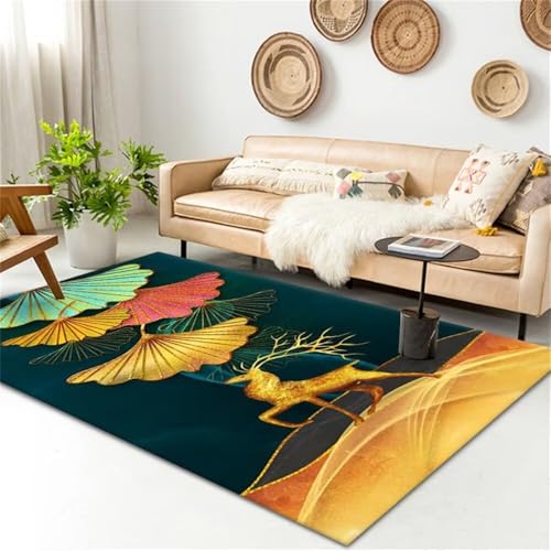 Tapis de salon d'extérieur grand format 150x200 cm vert et jaune - 2
