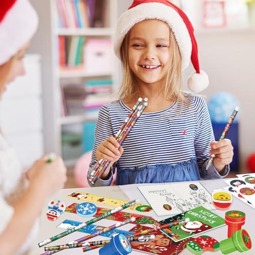 BEARUN 168 PCS Christmas Party Favors for Kids, 24-Pack Christmas Stationery Set for Stocking Stuffers, Christmas-Themed Classroom Gift Exchange Carnival Events Class Reward Gifts and Prizes - Image 3
