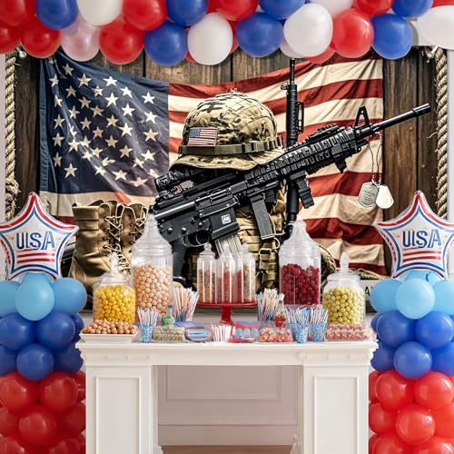 Image of BlissYard Independence Day Banner 71 x 43 Inch Patriotic Soldier Backdrop Outdoor Decorations 4th of July America Independence Day Themed Veterans Day Memorial Day Backgroup Banner Party Supplies