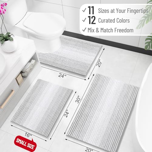 Image of OLANLY Bathroom Runner Rugs 47x17, Extra Soft Absorbent Chenille Striped Bath Rugs, Rubber Backing, Machine Wash Dry, Long Bath Mats for Bathroom, Tub, Shower, Home Decor Accessories, Light Grey