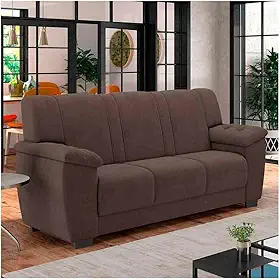 Sofá 3 Lugares Roma II com Revestimento em Veludo, Marrom, 175x81x92cm, Suporta até 110kg por Assento