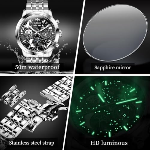 Image of OLEVS Men Automatic Watch Diamond Skeleton Mechanical Original Luxury Self Winding Wrist Watch for Men