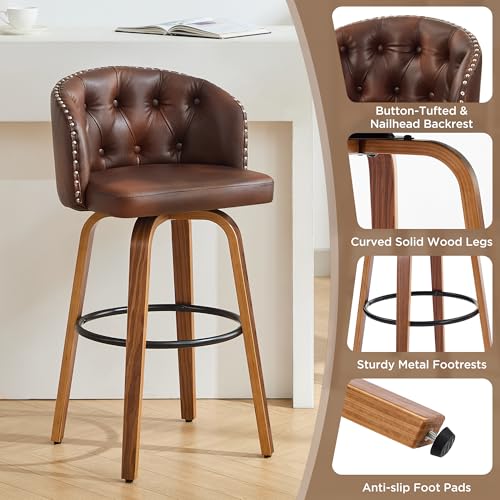 Image of 28 inch H 360 Swivel Bar Stools Counter Height Bar Stools Set of 6(Brown)