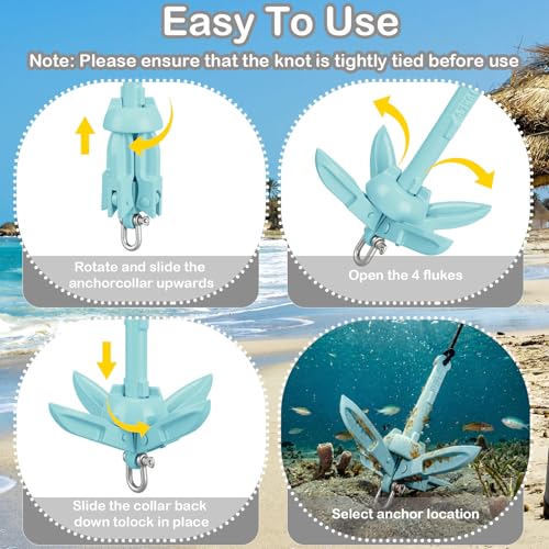 Image of MorningRo 1 Pack 1.5 /3.5 lb Marine Kayak Anchor Kit with 40ft Rope and Buoy Folding Grapnel Boat Anchor Kit Kayak Fishing Accessories for Small Boats, Canoe, SUP Paddle Boards