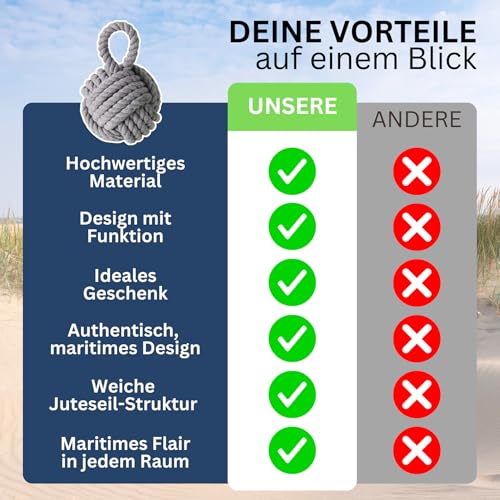 Seaside No.64 - maritimer Türstopper Knoten - elegantes Dekoobjekt aus Jute - stilvoller Seemannknoten für alle Räume, Türen und Fenster - in 4 Farben (hellgrau)