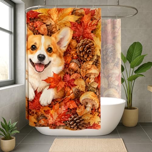 Rideau de douche résistant lavable grand format motif Corgi orange - 3