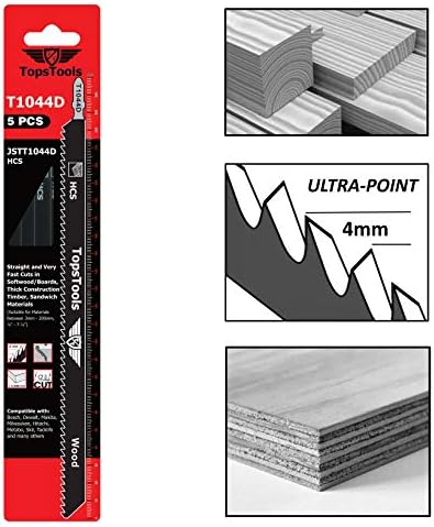 5 x TopsTools JSTT1044D T1044D 250mm Long Clean and Fast Cuts Wood Cutting Jigsaw Blades Compatible with Bosch, Dewalt, Makita, Milwaukee and many more