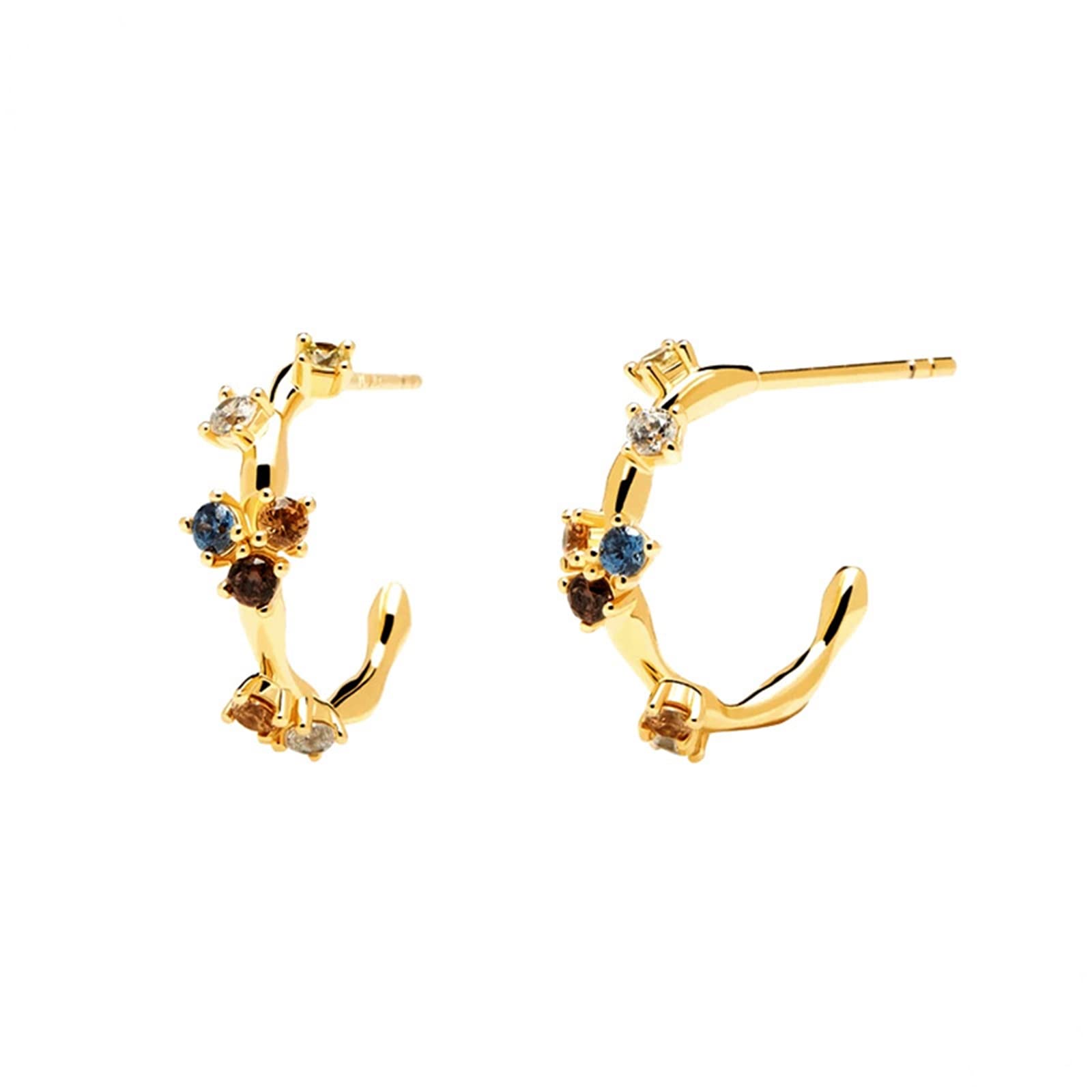 IUokLU Medium Gold Hoop Earrings for Women, Zirconia Earrings for Women 925 Sterling Silver C Shaped with Colorful Birthday Party Gift