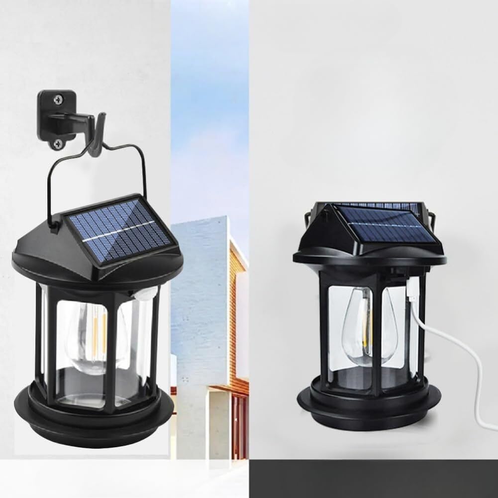 Ebilun Black Solar Wall Lights With Motion Sensor, 2400Mah Usb Led Lantern Lights Waterproof Hanging Lamp With Handle For Decoration Yard Pathway Patio (,4)